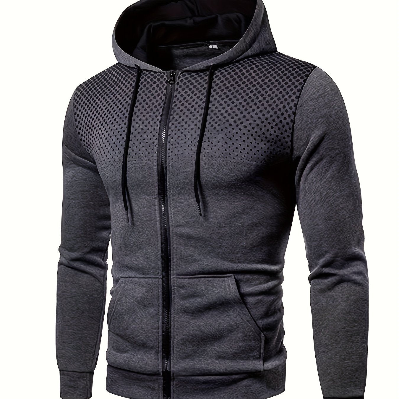 Men's Casual Long Sleeve Dot Print Hooded Jacket with Zipper for Gym Sports - Spring Fall Hoodie Coat