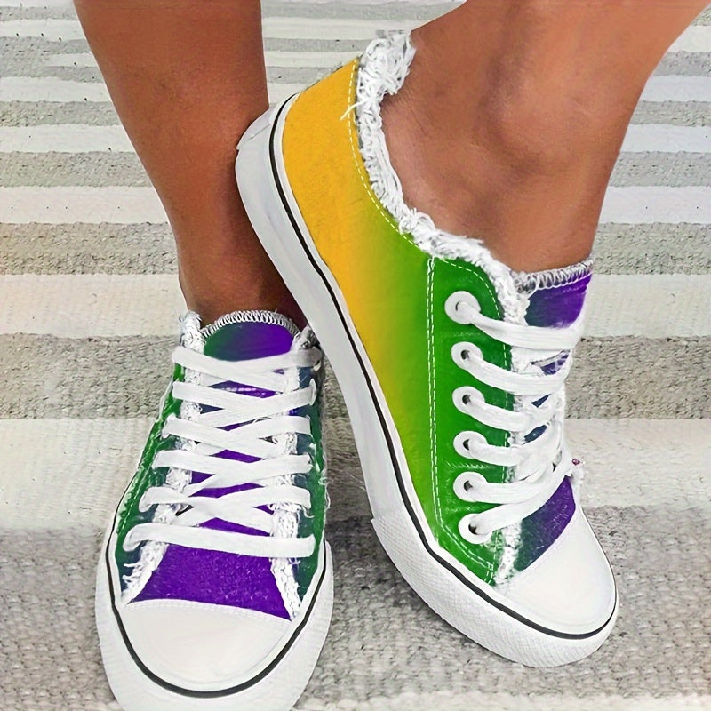 Women's Multicolor Gradient Flat Shoes, Lightweight Comfortable Lace Up Sports Shoes