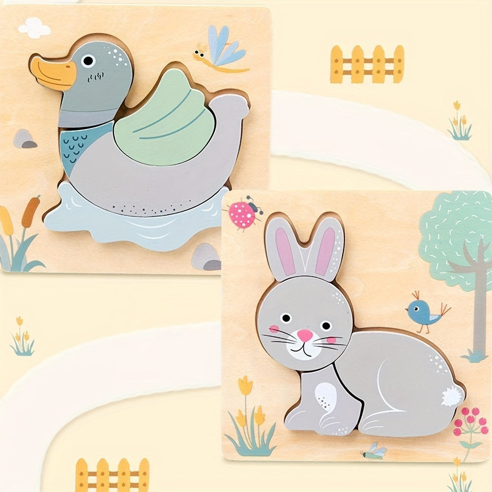 3D Wooden Cartoon Animals Cognitive Puzzles For Kids, Kids With Wooden Toys, Baby Educational Toys Game Christmas, Halloween Gift