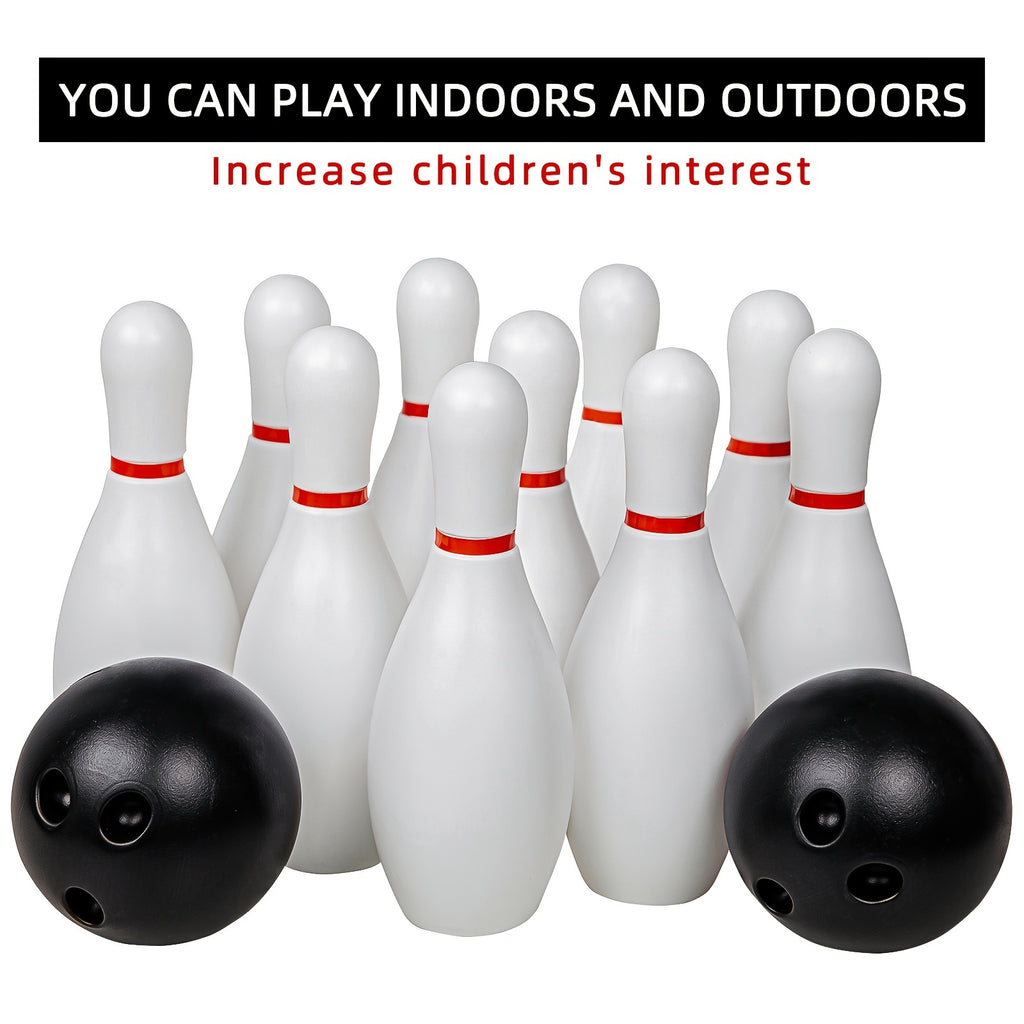Bowling Ball Toy Set Kids Sports Toys Indoor Outdoor Sports Toys Classic White Style Large Size 10 Bottles 2 Balls