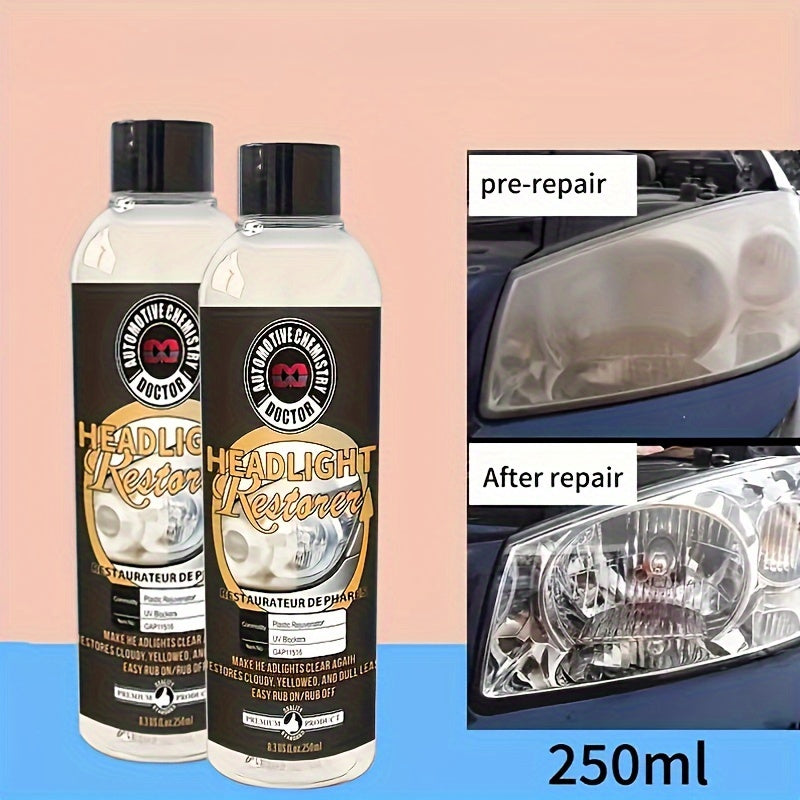 Car Headlight Restoration Fluid Automotive Headlight Oxidation Yellowing Scratches Blurring Enhancement Crystal Plating Coating Refurbishment Agent 8.45oz