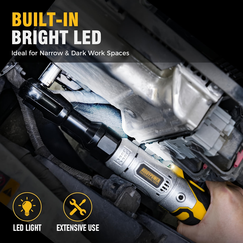 60 Ft-lbs High-Power Cordless Ratchet Wrench Set, 3/8" Drive, 12V, Variable Speed, Includes 2 Rechargeable Batteries,