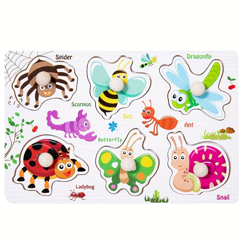 Wooden Embedded Hand Scratching Board, Early Education Animal Cognitive Puzzle, Transportation Tool, Cartoon Toddler Baby Educational Toys Christmas Halloween Thanksgiving gifts
