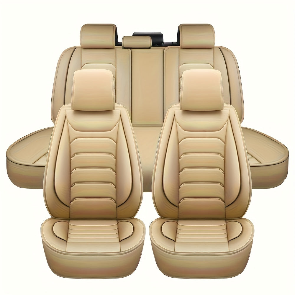 5-Seat Full Set Faux Leather Car Seat Covers - Waterproof All-Weather Protection,