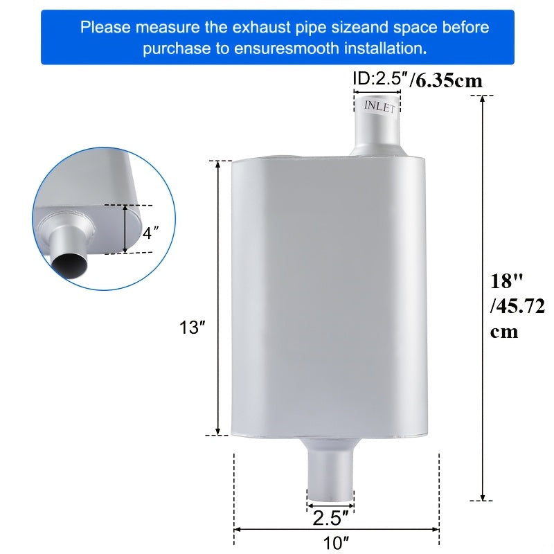 Universal Mufflers Dual Chamber, Offset Inlet Center Outlet.Performance Automotive Muffler Exhaust. 2 Chamber Performance Race Muffler Resonator Anti-corrosive 18" Overall (Silver & Black & Red)