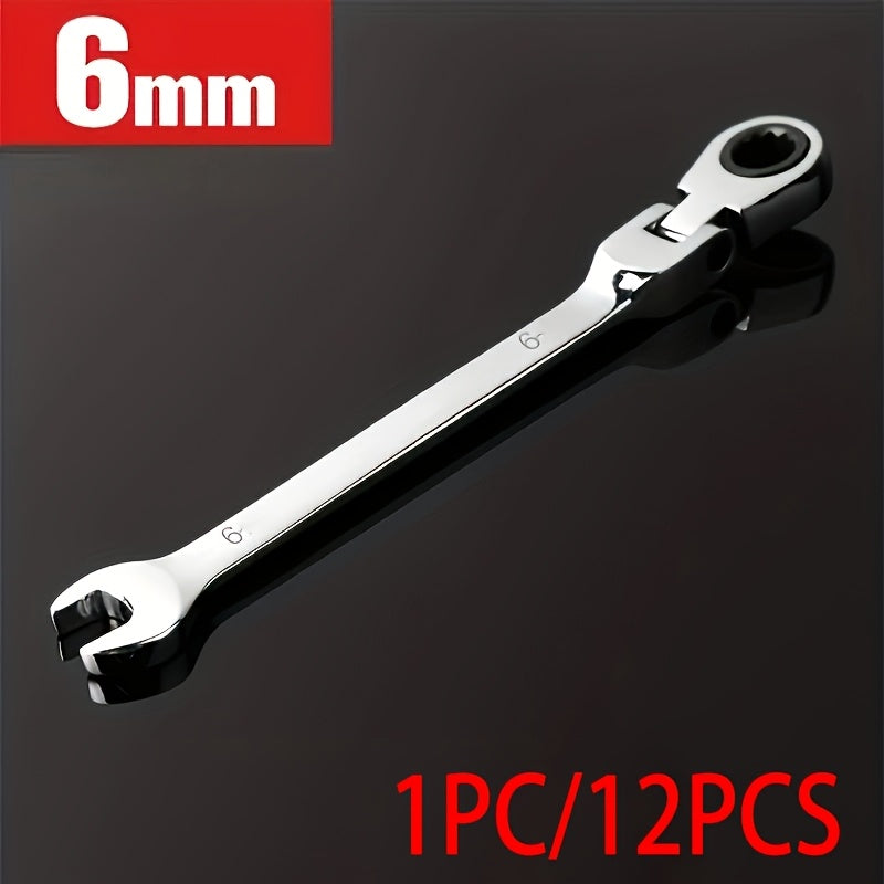 1pc/12pcs Ratchet Wrench Set | Dual-Use Flexible Head, Chrome Vanadium Steel, Automotive Manual Tools