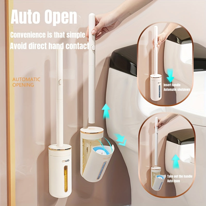1 Set With 24 Brush Heads, Or Separately Equipped With 32 Brush Heads And 4 Aromatherapy Sticks, Disposable Sponge Brush Heads With Cleaning Solution, Plastic Toilet Brush, Toilet Brush Holder Set, Automatic Opening And Closi