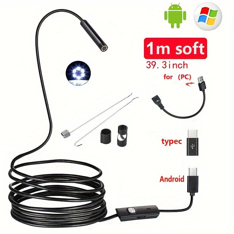 5Mm/0.196In Mini Camera Industrial Cameras Endoscope, Android Mobile Phone Camera, Pipeline Detection, Industrial, Automotive Repair, Carbon Deposition, Visual Repair, Air Conditioning 1-10M Probe