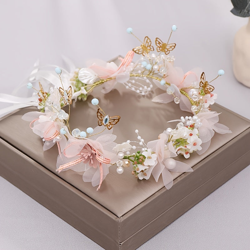 Flower   Headband, Fairy Headpiece Wreath, Sweet Butterfly Flower Headband For Flower Girl, Flower   Crown, Bridal Hair Accessories
