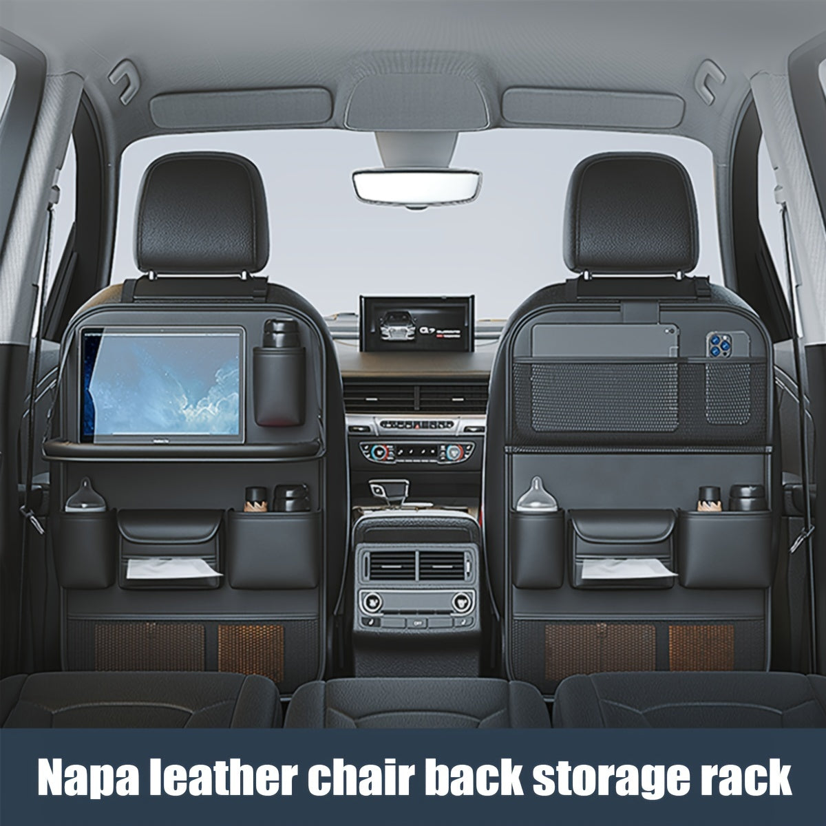 1pc/2pcs Heavy-Duty PU Leather Car Backseat Organizer with Foldable Table Tray