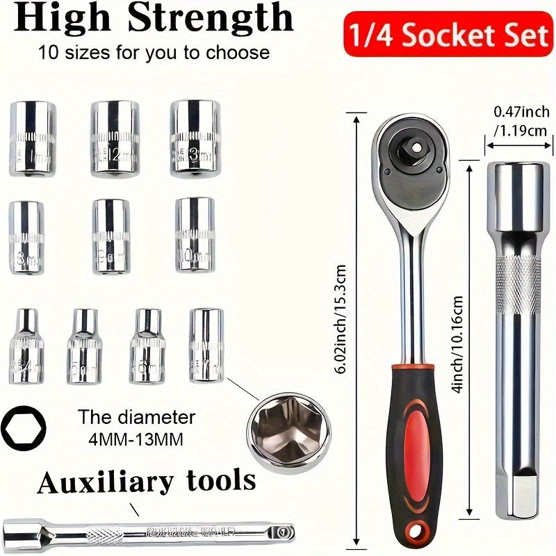 1SET 12-in-1 Xiaofei Auto Repair Tool Set, Quick Ratchet Wrench And Socket Set