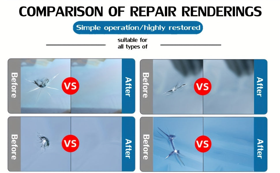 Windshield Repair Kit, Cracks Gone Glass Kit Automotive Windscreen Tool for Fixing Chips, and Star Shaped Crack, Nano Fluid Fille