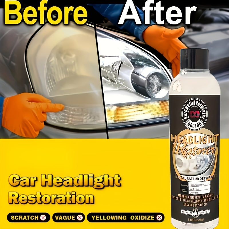 Car Headlight Restoration Fluid Automotive Headlight Oxidation Yellowing Scratches Blurring Enhancement Crystal Plating Coating Refurbishment Agent 8.45oz