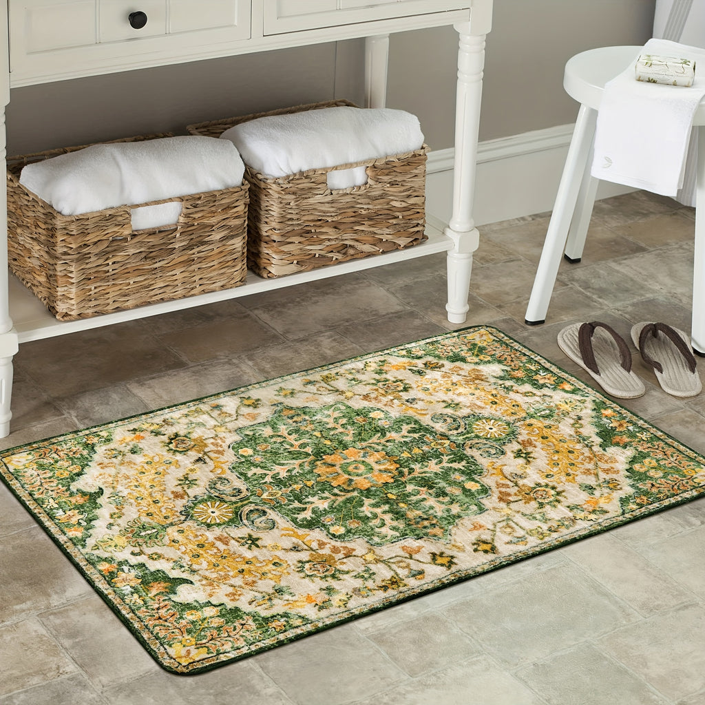 Bohemian Floral Medallion Area Rug - Small Rugs For Bedroom Soft Bathroom Mat, Machine Washable Indoor Throw Front Door Carept For Bathroom Sink Dressing Room Foyer, Yellow/Green/Multi