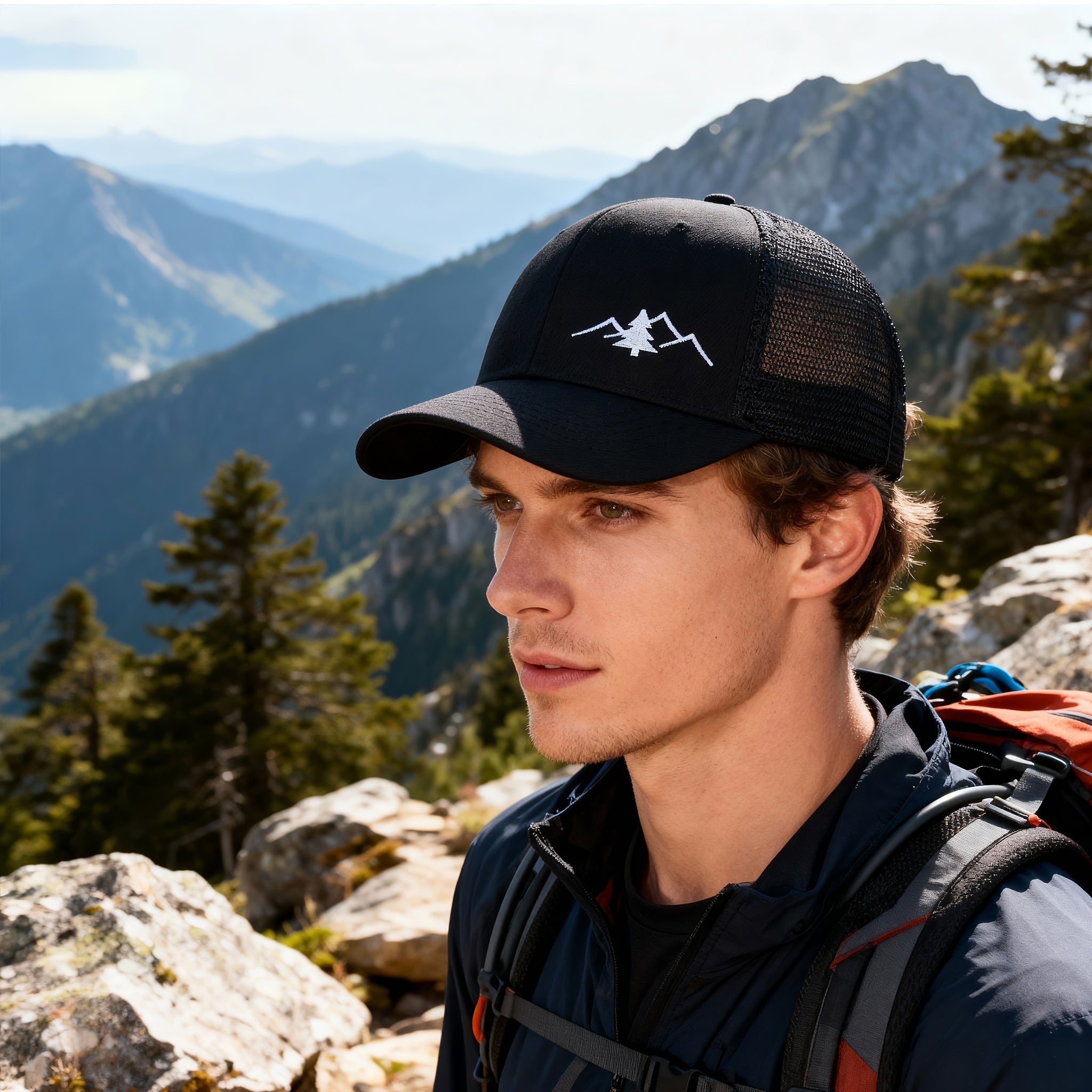 Vintage Pine Tree Embroidered Trucker Cap, Retro Washed Mesh Hat, Outdoor Forest Style Baseball Cap for Men and Women