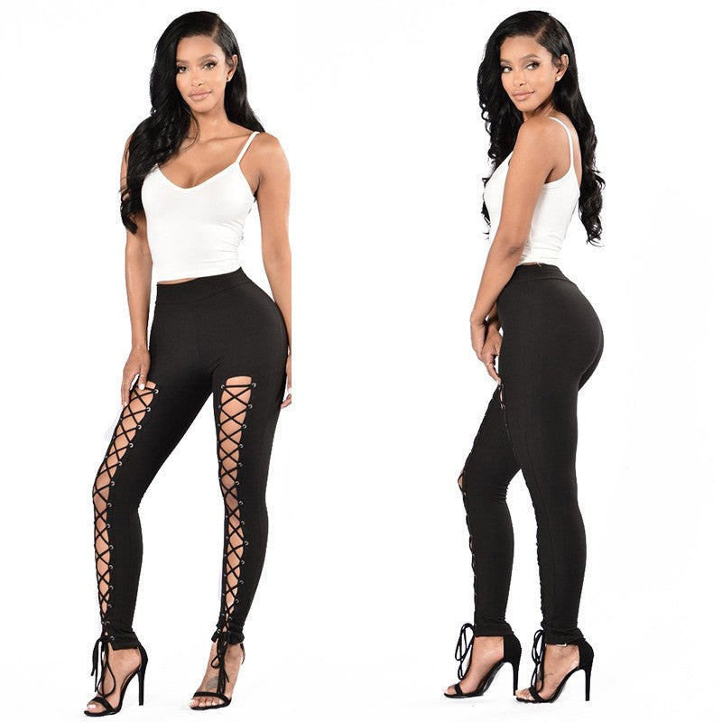 Women's Sexy High-Waisted Tight Leggings - 9/10 Length (Short Ankle) Cross-Over Strap Pants