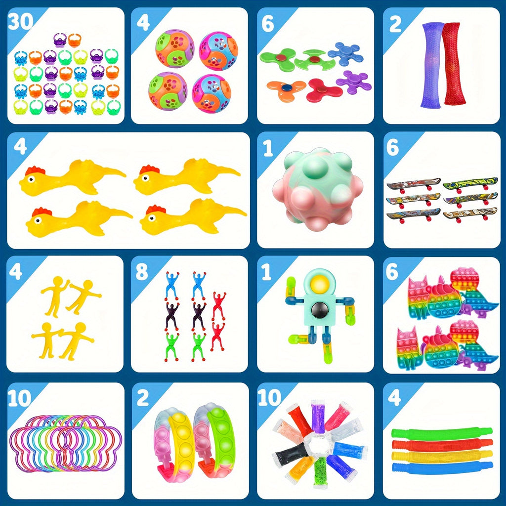 600 PCS Sensory Fidget Party Toys Pack Balls, Rainbow Springs, Wacky Tracks, And More  With Random Colors -