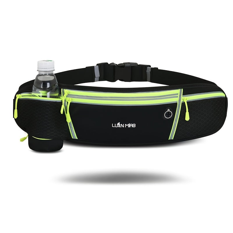 Luan Miao Sports Waist Pack - Black & White, Waterproof Polyester, Adjustable Strap