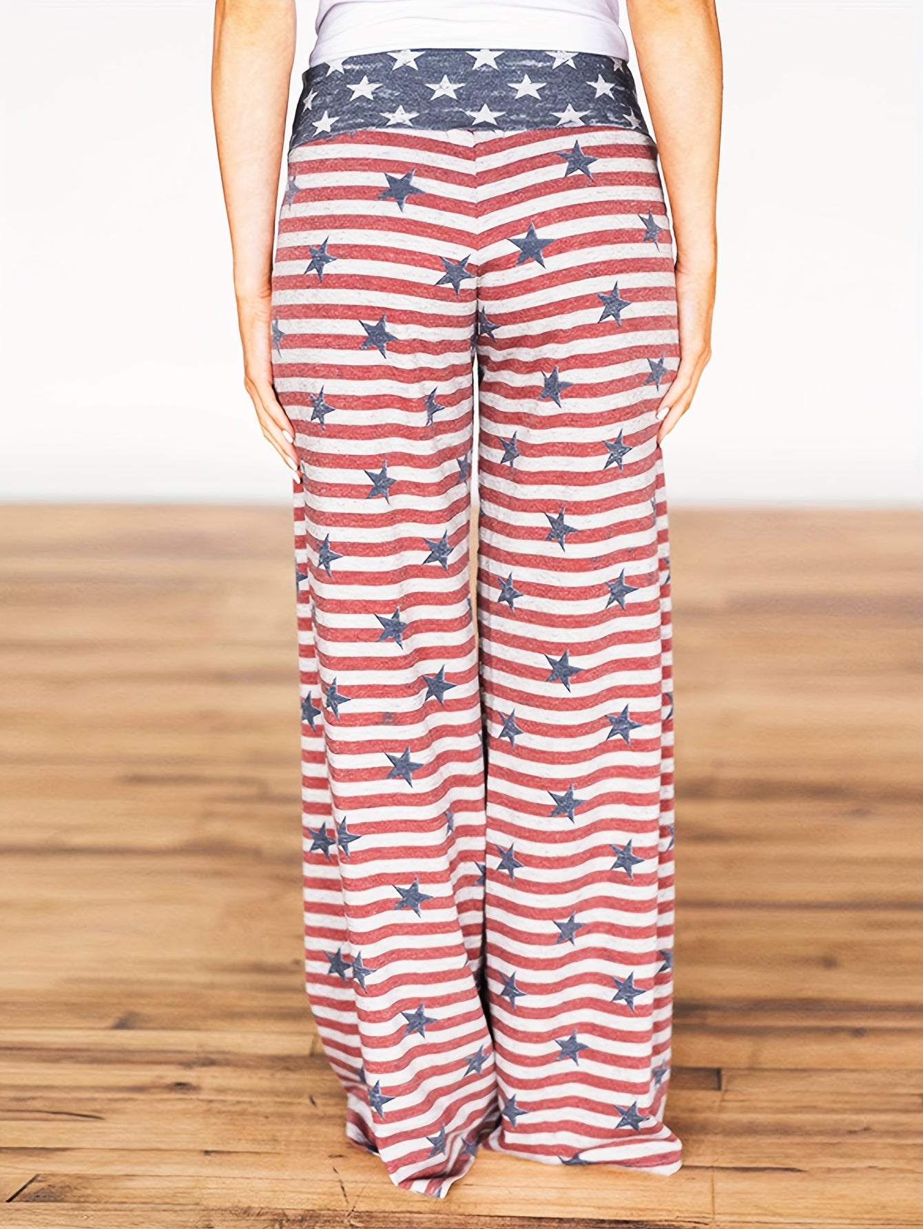 [American Flag Print Pants] Loose Fit Men's Casual American Flag Print Wide Leg Pants | Drawstring Waist, All-Season Comfort, Casual Weekend Attire, Starpattern Pants, American Flag Accessories