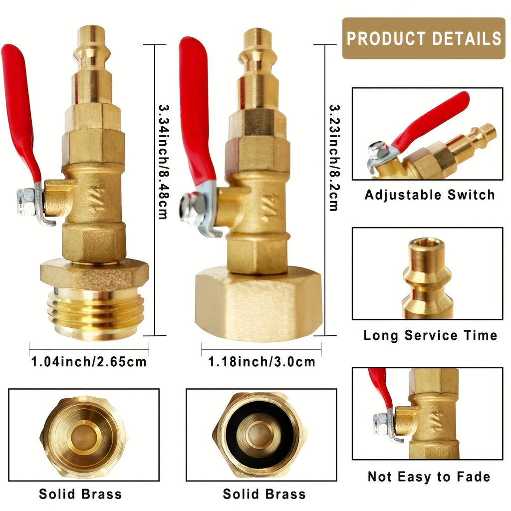 RV Winterize Blowout Adapter With 1/4" Quick Connect Plug And 3/4" Garden Water Hose Threading, Winterize Quick Adapter With Ball Valve