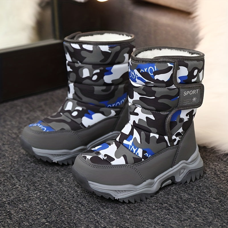 [Boys' Winter Snow Boots] Winter Boys' Camouflage Snow Boots | High-Top Long-Lined Warm Casual Sports Boots with Cushioned EVA Insole and Durable Rubber Sole for Youngsters Outdoor Activities