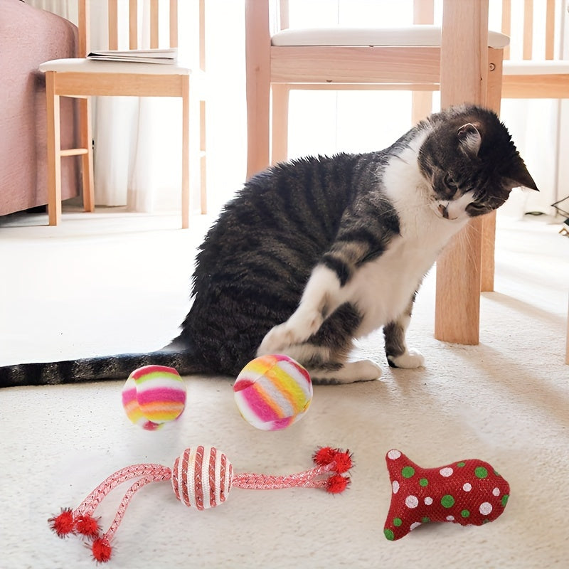 10 Pcs Xmas Cat Toy Set With Teaser Wand Mice Cat Balls And Bell Interactive Toys For Cats Indoor Supplies