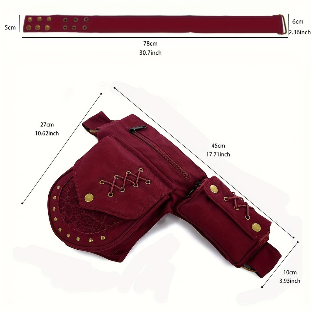 1pc Retro Floral Printed Lace Waist Bag, Storage Bag Fanny Bag, Multifunctional Outdoor Sports Bumbag For Running Cycling Hiking, Mobile Phone Bag, Card License Phone Holder