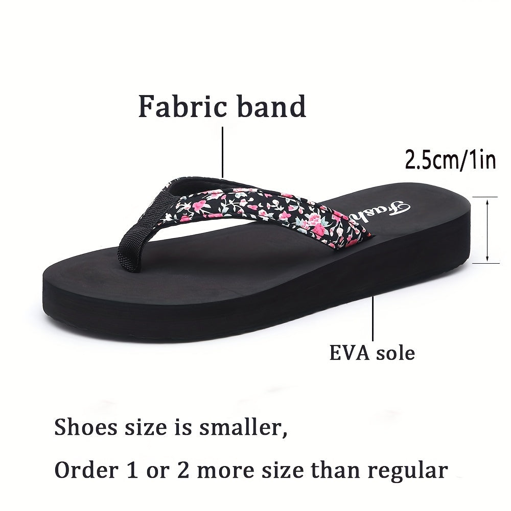 Women'S Floral Print Flip Flops - Lightweight EVA Sole & Insole, Comfortable Fabric Straps