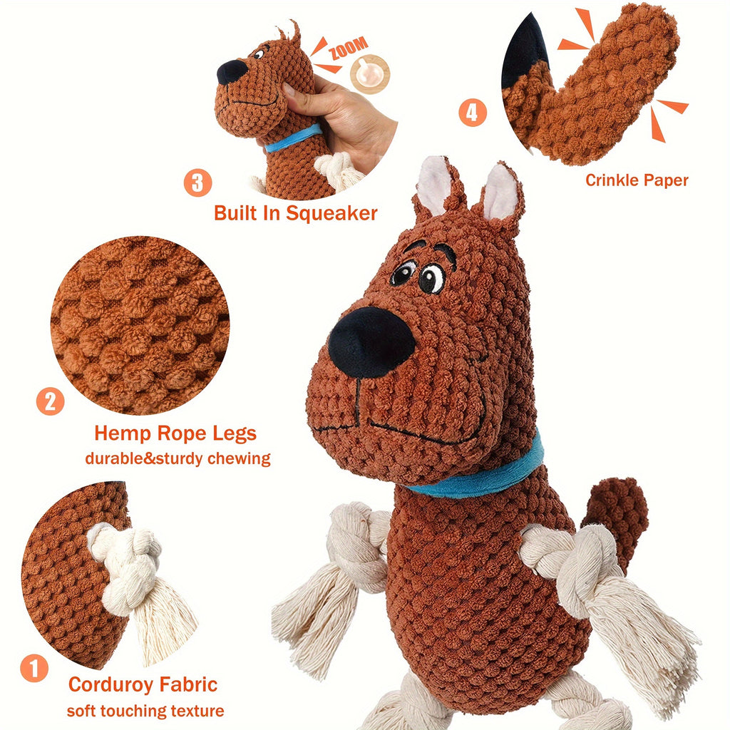 FunBite Squeak Toys - Interactive Tough Plush Rope Toys for Medium Large Aggressive Chewers, Stuffed with Crinkle Paper, Squeaky Dog Chew Toy for Outdoor Puppy Playtime