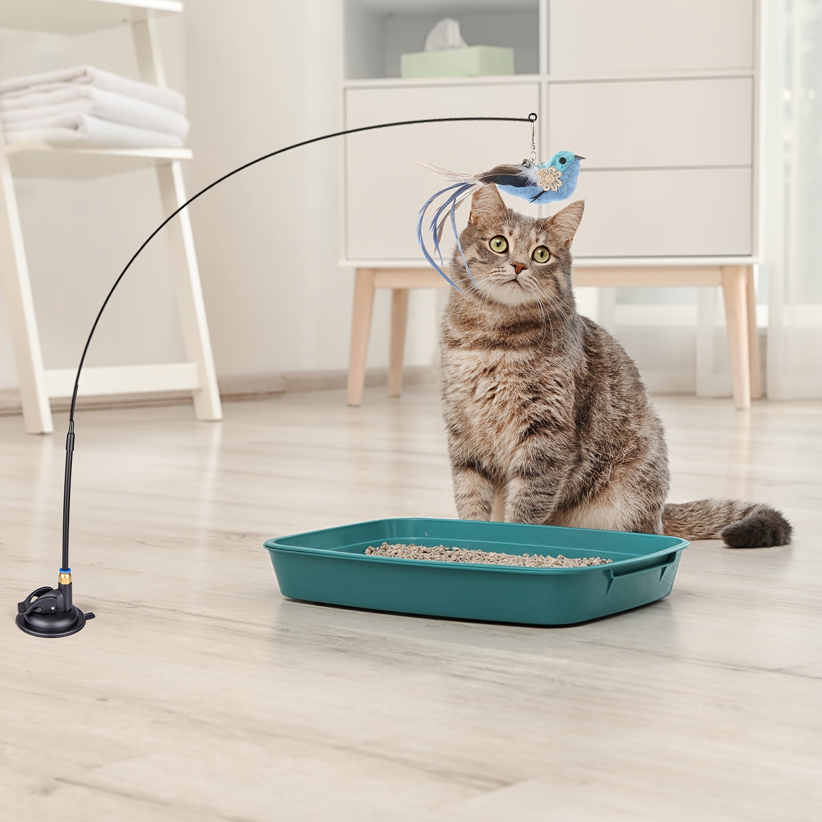 Cat Feather Toys, 10PCS Cat Toys with Super Suction Cup, Detachable 2PCS Cat Wand Toys & 6PCS Replacement Teaser Refills with Bell, Interactive Cat Toy for Indoor Cats Kitten Play Exercise
