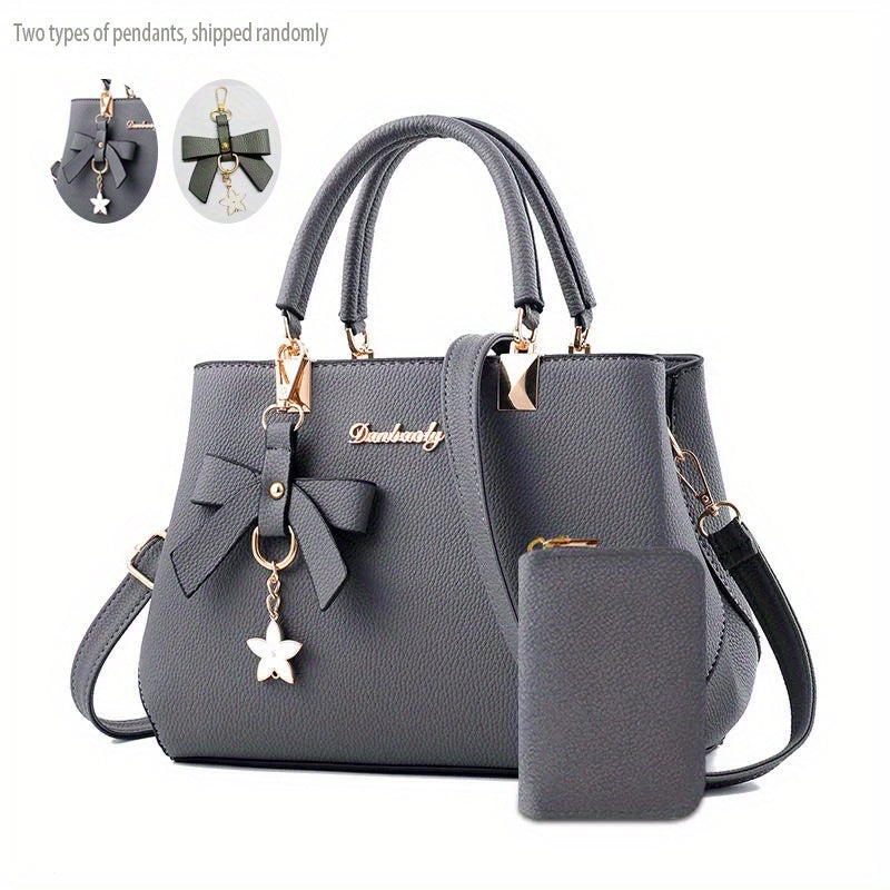 Chic Bow Decor Handbag for Women with Coin Purse, Adjustable Strap,