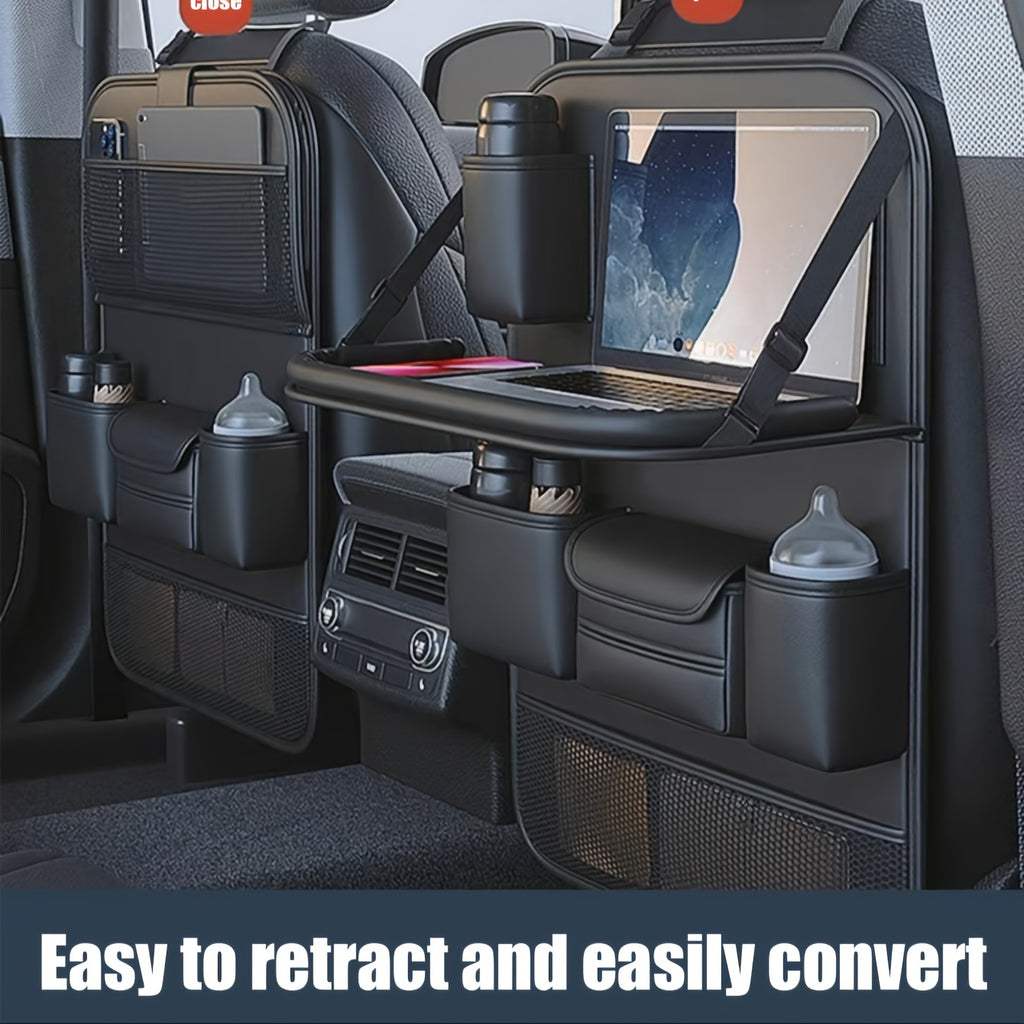 1pc/2pcs Heavy-Duty PU Leather Car Backseat Organizer with Foldable Table Tray