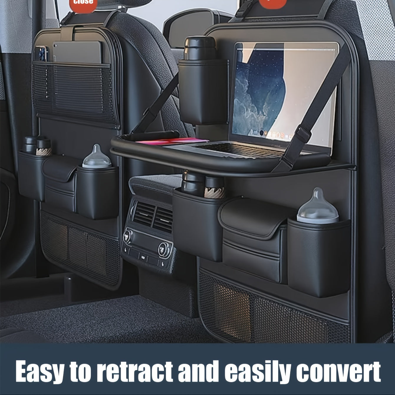 1pc/2pcs Heavy-Duty PU Leather Car Backseat Organizer with Foldable Table Tray