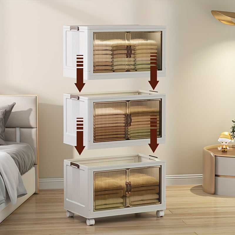 Foldable storage box 5 layers, large double opening storage box, large storage box with lid and wheels, can store clothes, snacks, toys and books, home office outdoor foldable container