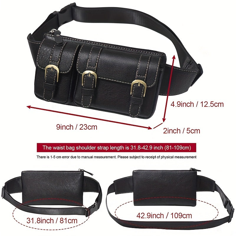1pc PU Leather Waist Bag Fanny Bag For Men Women, Outdoor Travel Sports Chest Bag For Running Hiking, Simple Fashion Bumbag, Smart Phone Purse Wallet, Card License Bag