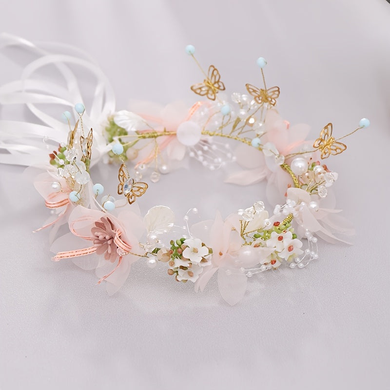 Flower   Headband, Fairy Headpiece Wreath, Sweet Butterfly Flower Headband For Flower Girl, Flower   Crown, Bridal Hair Accessories