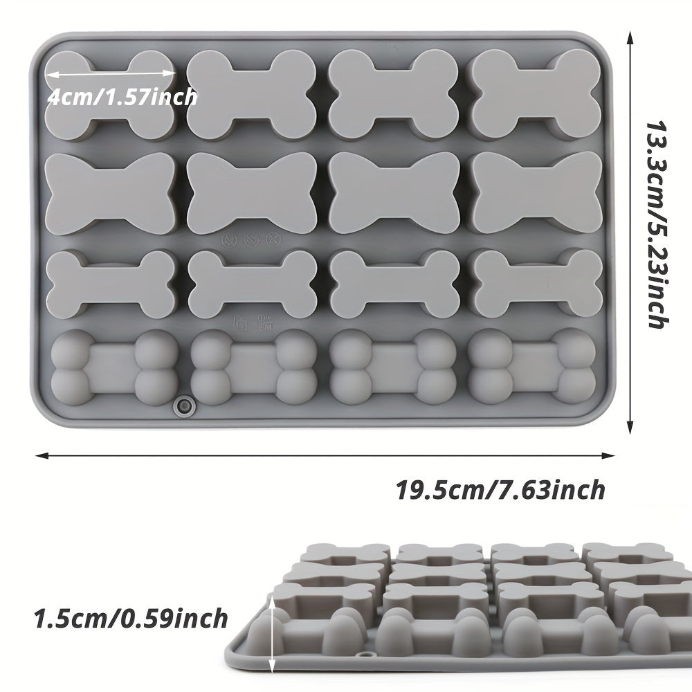 Silicone Bone Mold Set: 16 Cavity, 4 Bone Shapes, Reusable, Non-Stick, Suitable for Chocolate, Cake, Candy, Jelly, Ice, Pet Treat Toys - Christmas, Halloween, Easter, Hanukkah, Thanksgiving