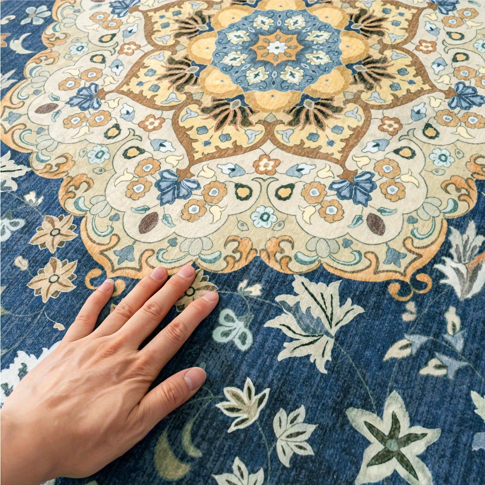 Luxurious Washable Area Mat- Large Size, Non-slip Backing, Faux Imitation Cashmere Rugs for Living Room, Lounge Area, Garden, Home Office-Fine Decorative Rugs for Casual And Outdoor Living Use