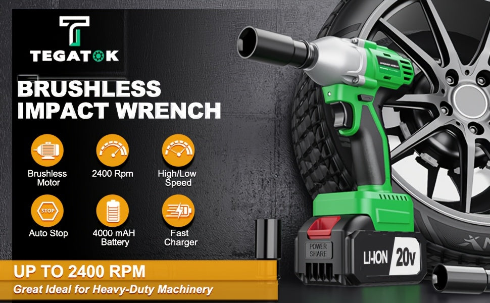 20V 4000MAH Cordless Impact Wrench And Drill Set, 3-in-1 Brushless Power