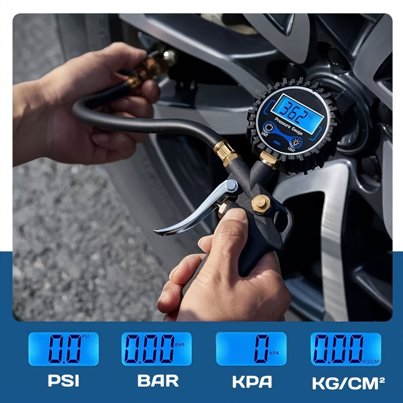 Digital Tire Pressure Gauge with Inflator, 250 PSI Air Chuck and Compressor Tttachment