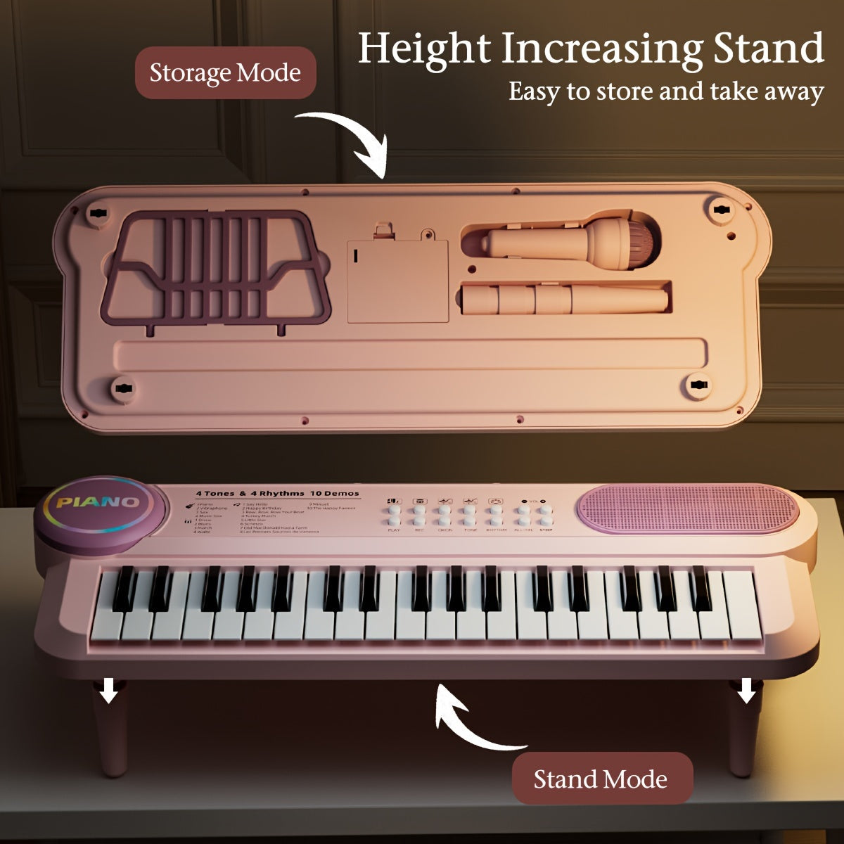 Youngsters Piano Keyboard Toys, 37 Keys Youngsters Piano Music Instruments Toy with Microphone, Pink Blue Piano Multipie Sounds, Stickers, Birthday Gifts for Boys and Girls