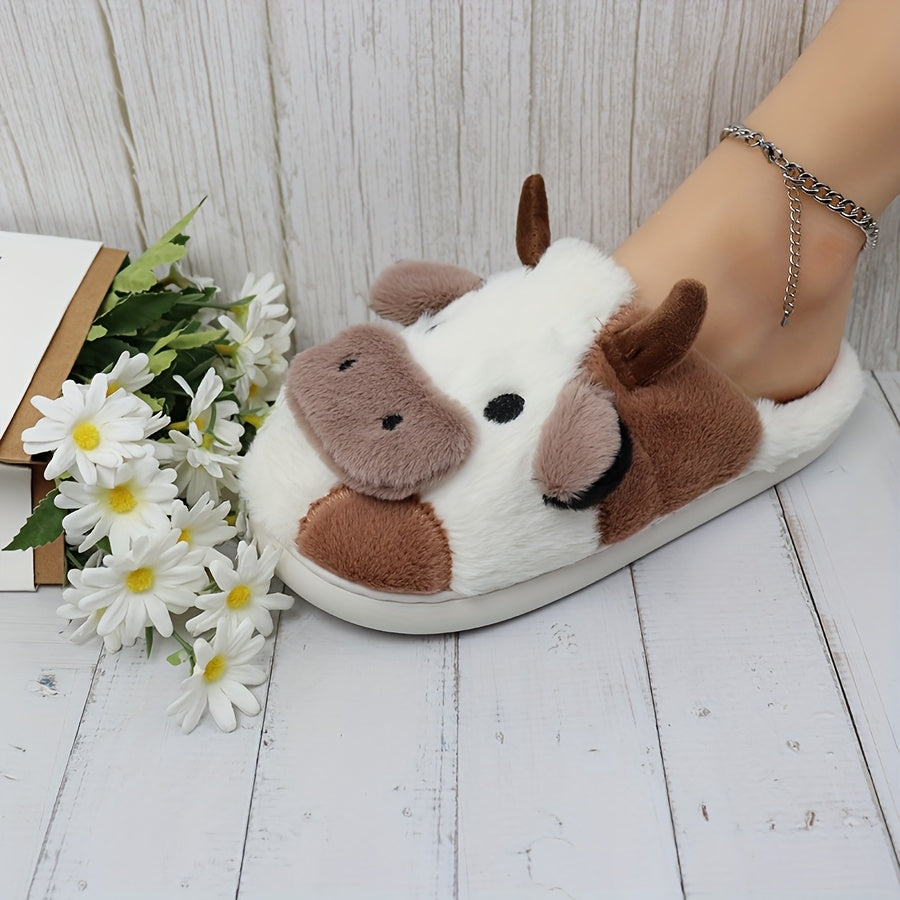 Women'S & Men'S Fuzzy Cow Slippers - Plush Winter Indoor House Shoes with & Cow Print,