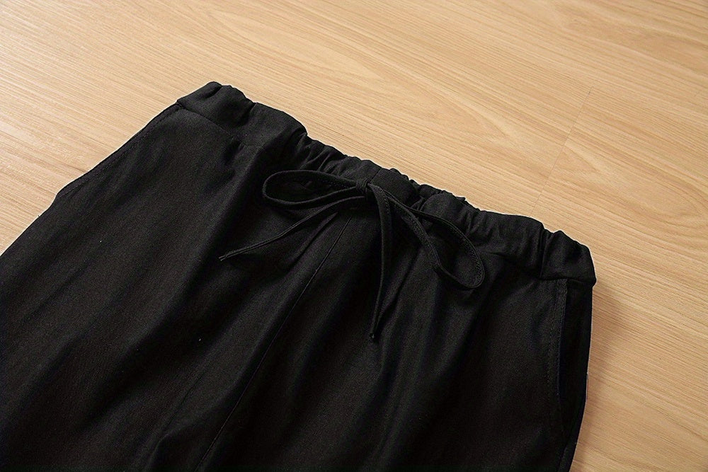 Y2K Solid Drawstring Cargo Pants, Casual Elastic Waist Long Length Pants With Pockets, Women's Clothing