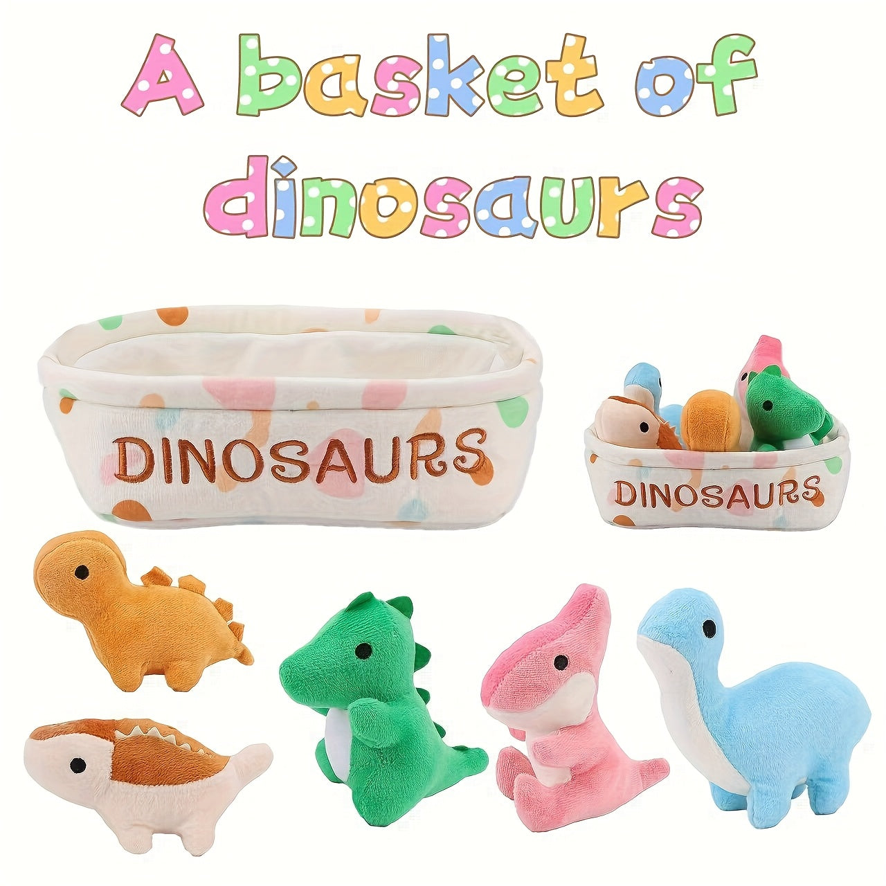 Molutian Plush Animal Basket - Soft Stuffed Toys Including Capybara, Dinosaur, Axolotl, Rabbit, Cat, Duck & Strawberry - Perfect for Youngsters' Birthdays, Halloween & Christmas Gifts