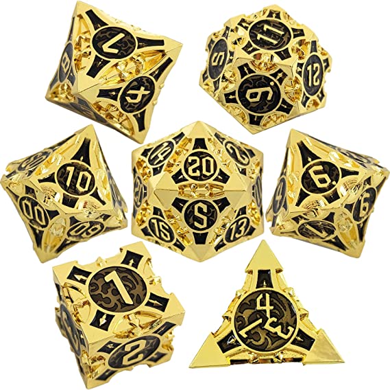 Metal Dice Set, 7 Die Metal Polyhedral Dice Set With Gift Metal Box And Golden Number For Metal Dice Set Christmas, Halloween, Thanksgiving Gift, gaming gift