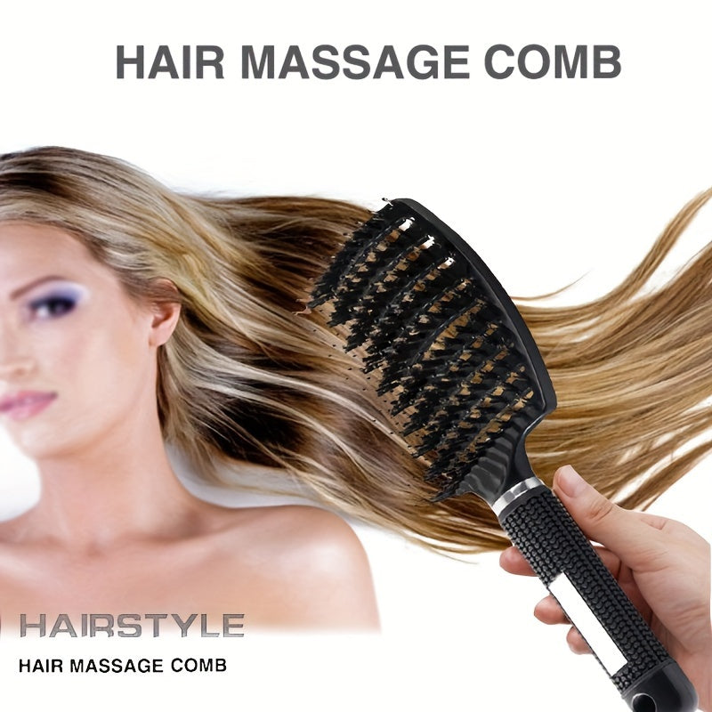 2pcs/Set Hair Brush And Cleaning Brush Set, Bristle&Nylon Detangle Curved Vented Hair Brush, Scalp Massage Hair Comb, Hairdressing Styling Tools