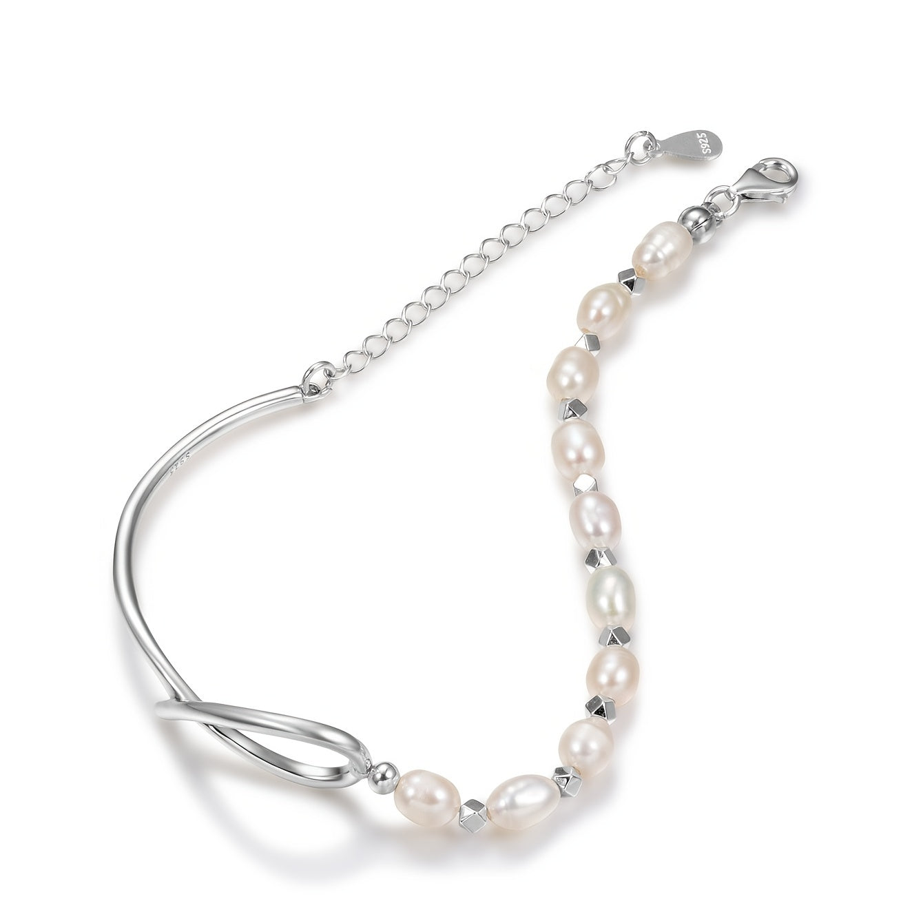 925 Sterling Silver Bracelet For Women Natural Pearl Bangle Elegant Decor Bracelet For Wedding
