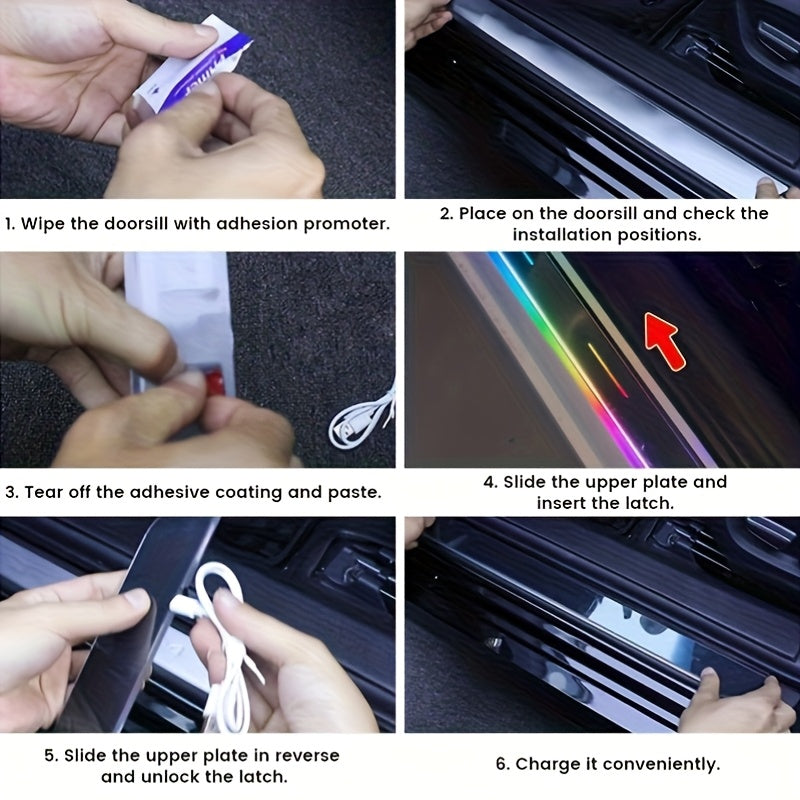 4pcs LED Door Sill Pro with 7 Lighting Colors, 28 Transformation Modes Auto-Sensing Wireless Bloom car LED Door Sill,