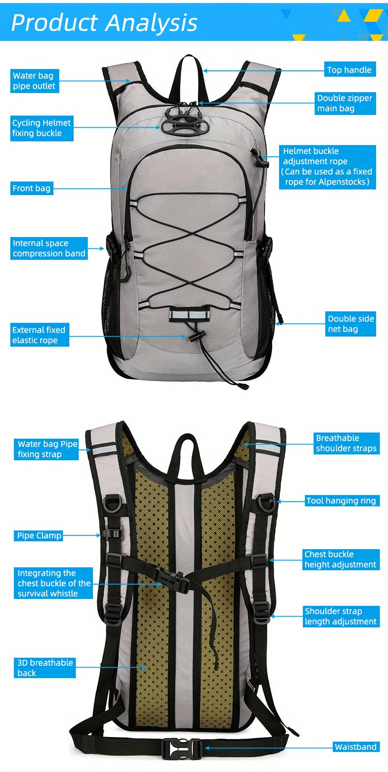4.49gal Outdoor Sports Cycling Backpack, Hiking Travel Backpack,
