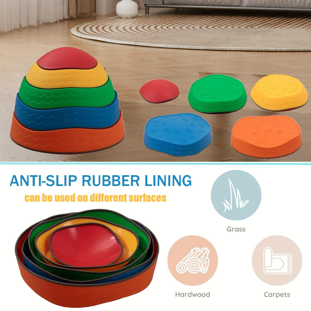 Stepping Stones for Kids-5Pcs patterns of fruits, letters, numbers, polygons and waves, Kids Balance Stepping Stones, Toddler Obstacle Course, Coordination Game Sensory Toys, Halloween Christmas Gift